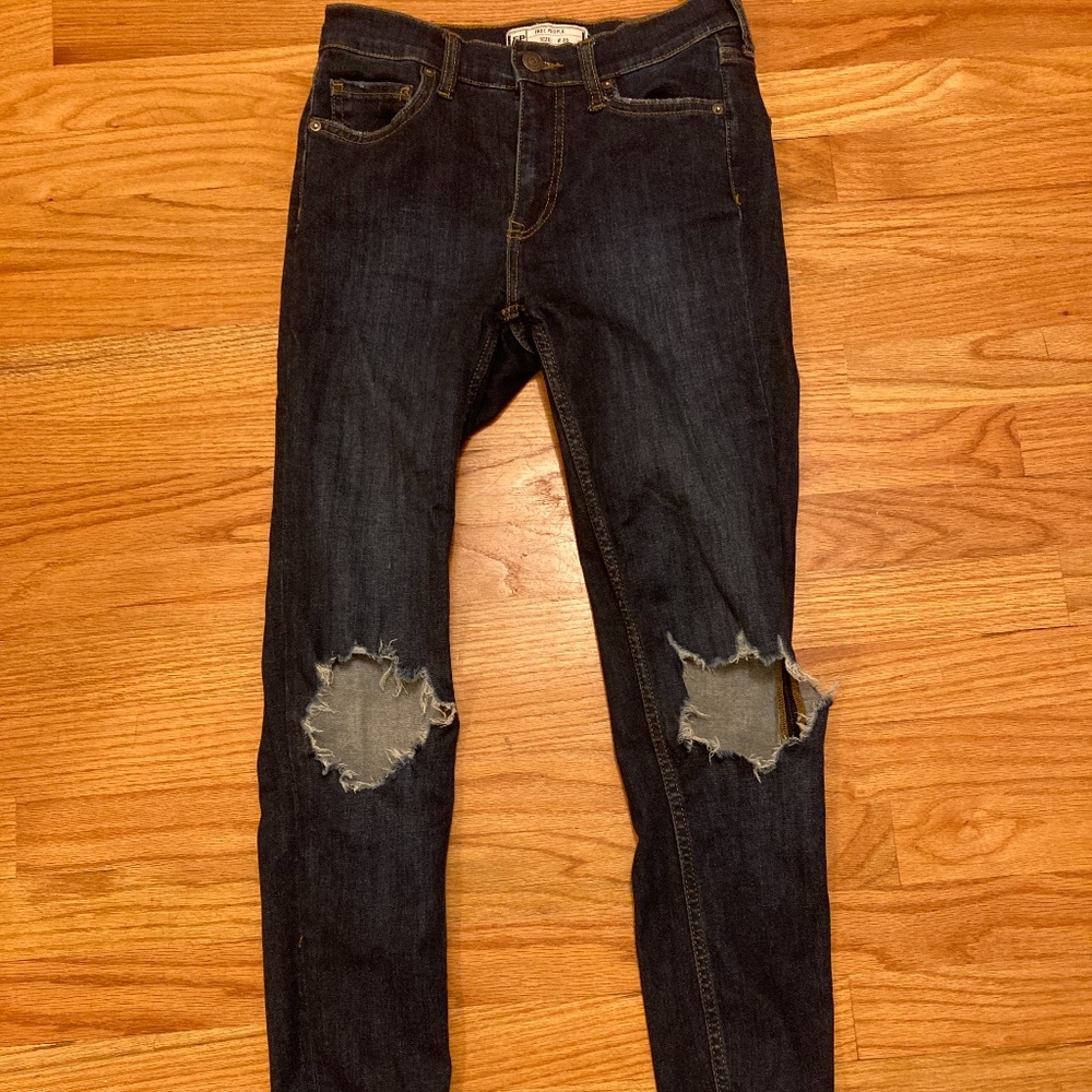 Free People High Rise Skinny Destroyed Jeans